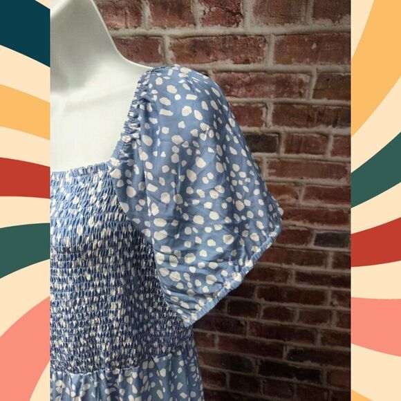 WhizMax Blue Polka Dot Maxi Dress 2XL Off Shoulder Smocked Bodice Cotton Blend - Picture 5 of 7